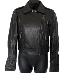 Women's Black Lambskin Leather Moto Biker Jacket Blazer by Walter Baker - Size 2